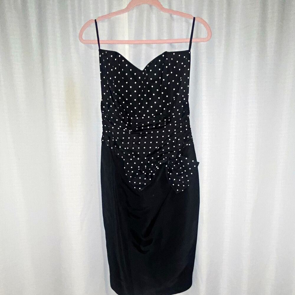 Scott McClintock Women's Vintage Black White Polka Dot Satin Sheath Dress 4